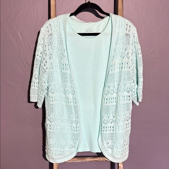 Christopher & Banks Mint Crochet Cardigan & Tank Set - Picture 1 of 5